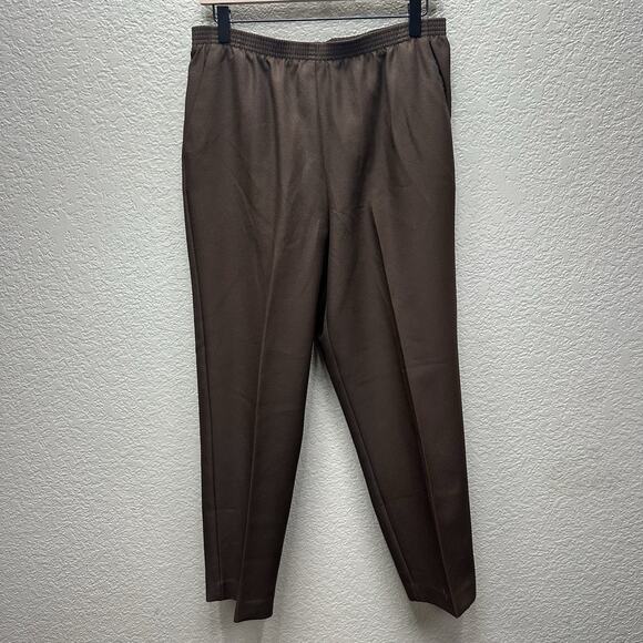 Alfred Dunner Dress Pants Womens Sz Petites 10 Brown Pull on Stretch 2 Pockets - Picture 1 of 12